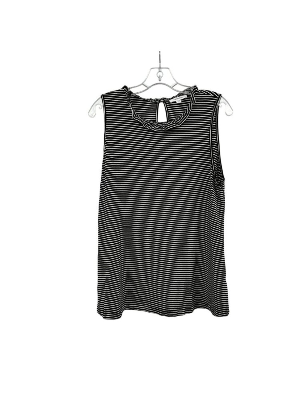 Mittoshop Womens Striped Sleeveless Top Ruffle Neck Black/White Size Large